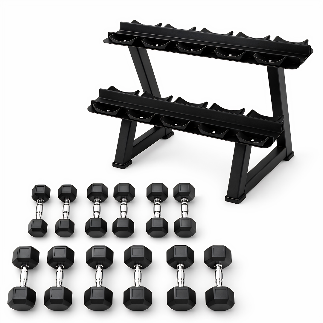 Hexa Dumbbell Set - 2.5 t/m 15KG met Dumbbell Rack