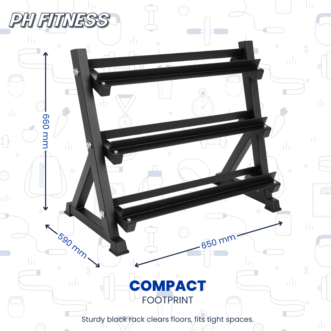 Hantelständer – 3-stöckiges professionelles Design 2,5 kg–25 kg oder 2 kg–20 kg