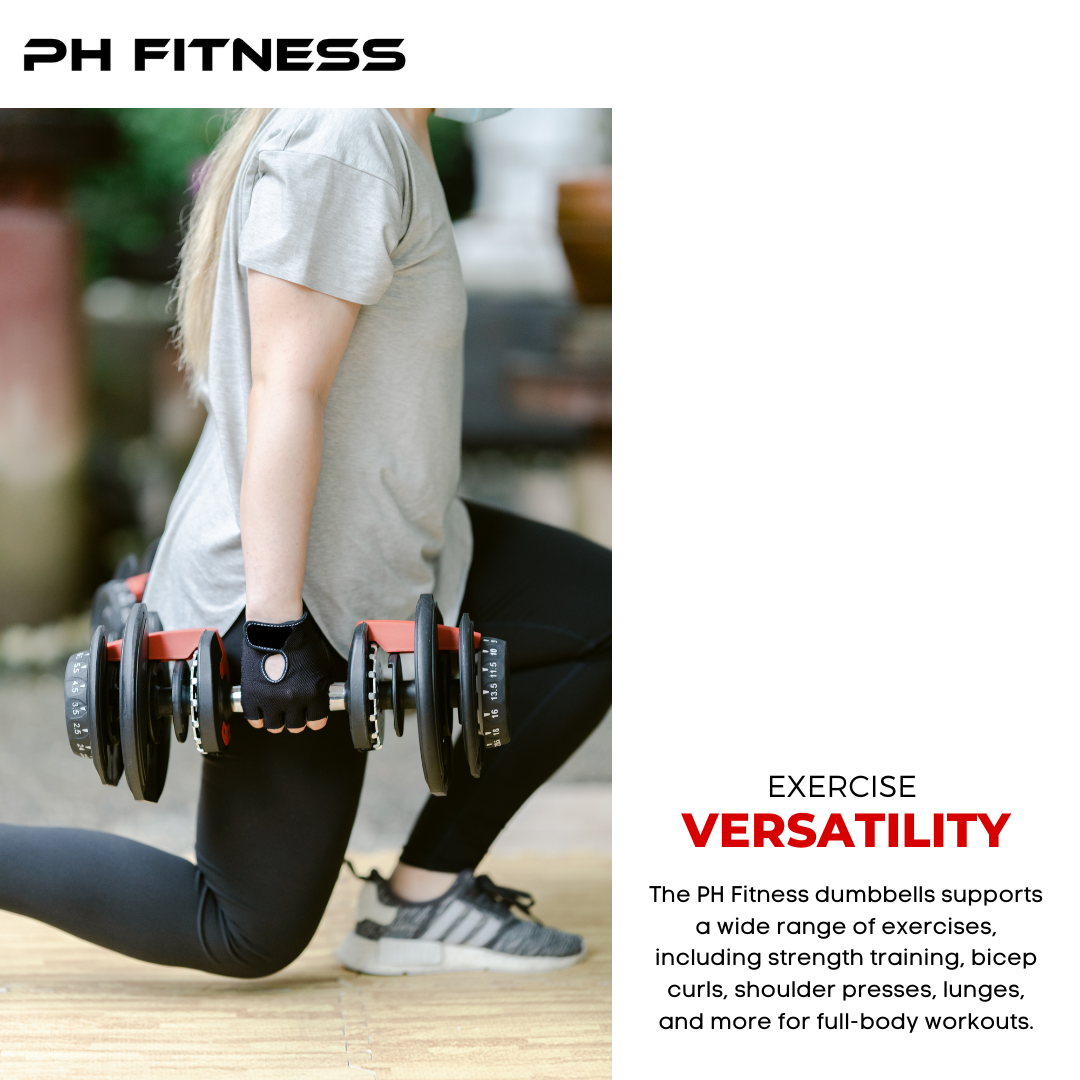 PH Fitness Manubrio Regolabile fino a 24KG | 1 Pezzo | Peso Regolabile | Manubri