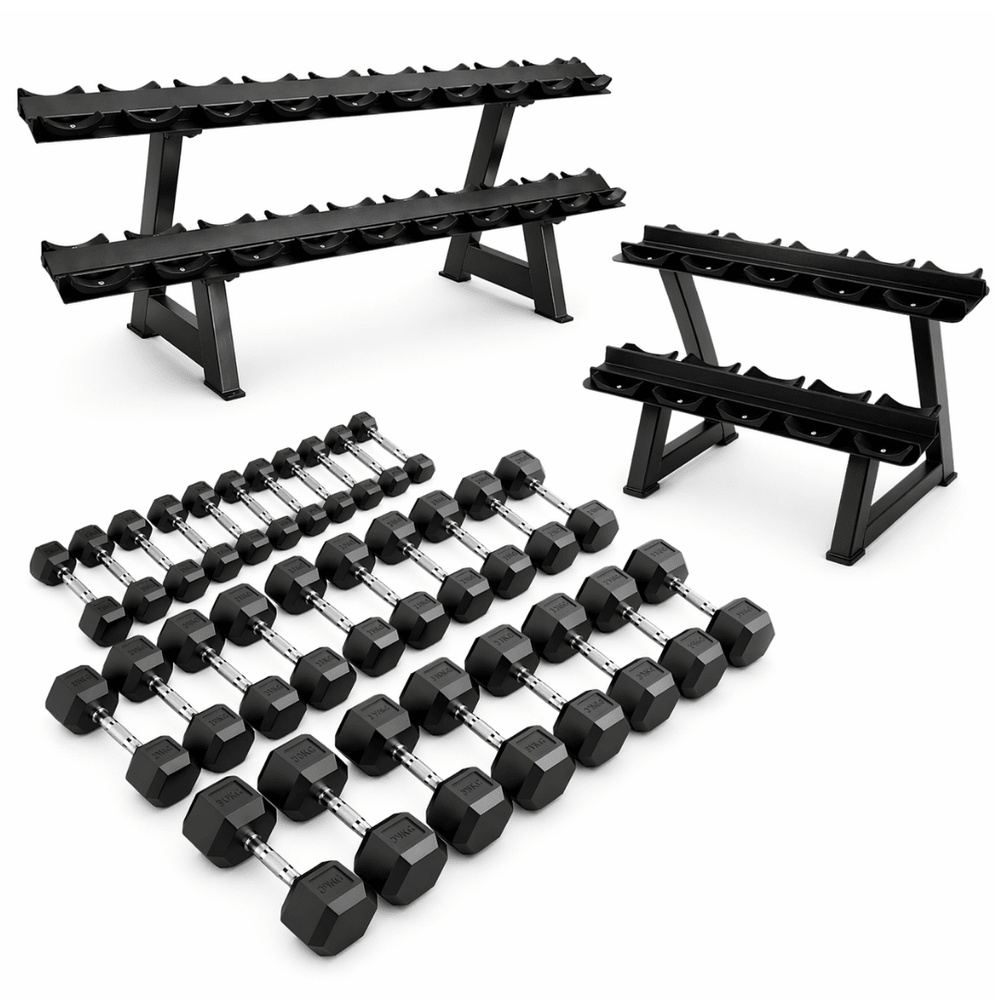 Hexa Dumbbell Set - 2 t/m 30KG met 2-Laags Rack - Physical Sports Group B.V.