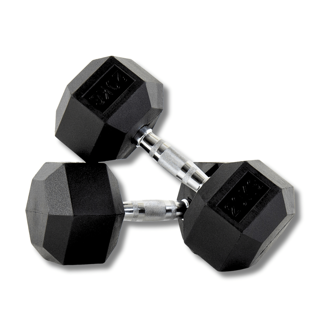PH Fitness Hexa dumbbell 20 kg – zwarte rubberen koppen en chromen handgreep