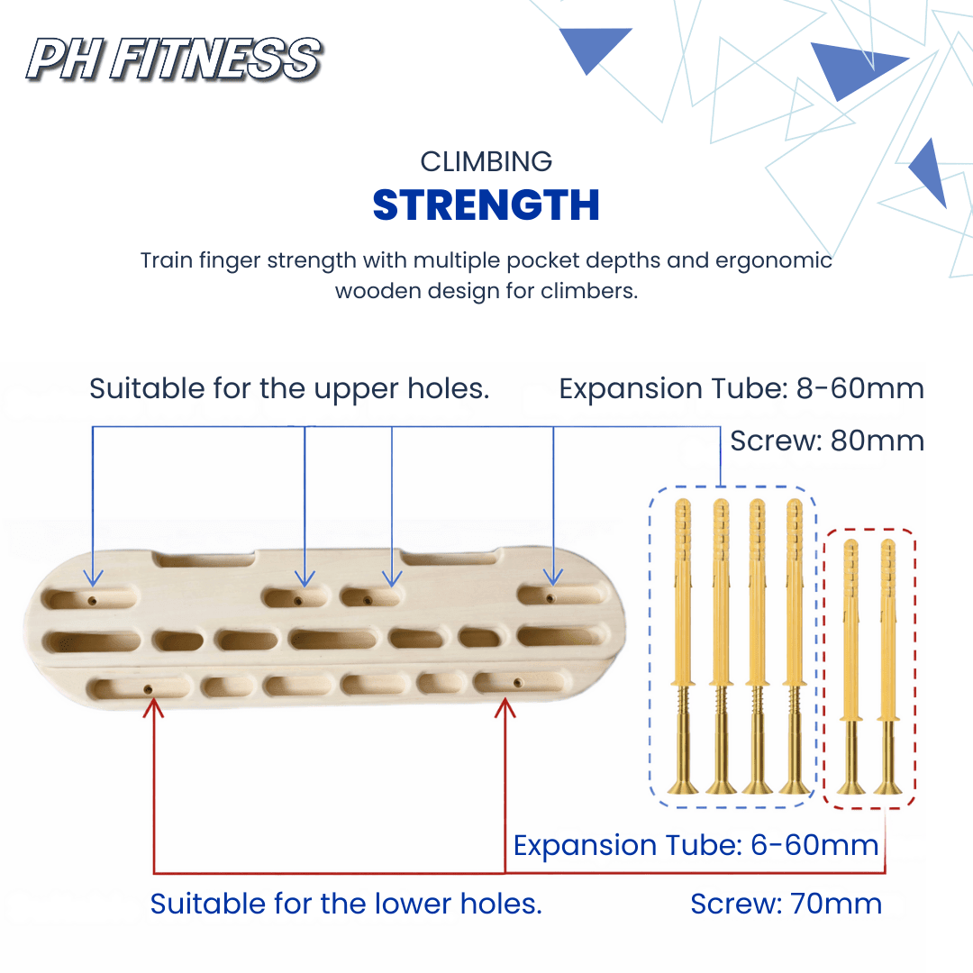 Houten Hangboard / Fingerboard voor Klimtraining – Professioneel Trainingsbord voor Grip - , Vinger - en Onderarmkracht – Boulderen & Sportklimmen - PH Fitness