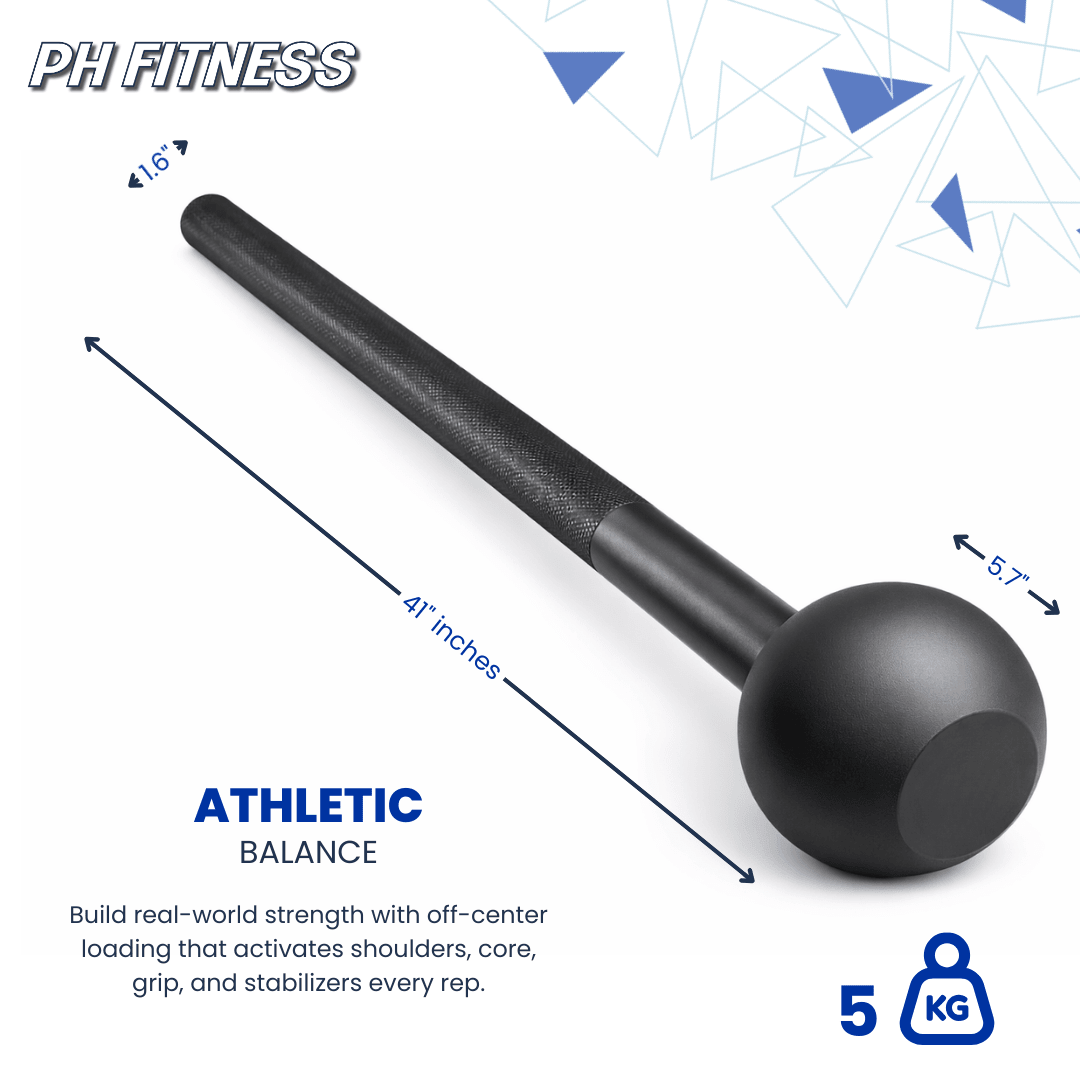 Macebell 2.5–10 kg – Massief Stalen Mace Bell voor Functionele Krachttraining, Core, Schouder Stabiliteit & Grip Training - PH Fitness