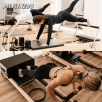 Pilatesoefeningen op de houten PH Fitness Pilates Reformer in een studio