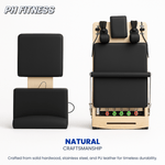 Bovenaanzicht van de houten PH Fitness Pilates Reformer met zwarte bekleding en veren