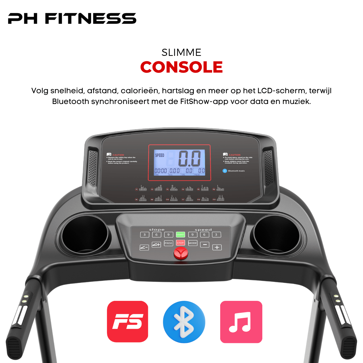 PRO - 190 Opvouwbare Loopband – 2.5HP, 18km/u, 15% Automatische Hellingshoek, Bluetooth, 130kg Draagvermogen - PH Fitness