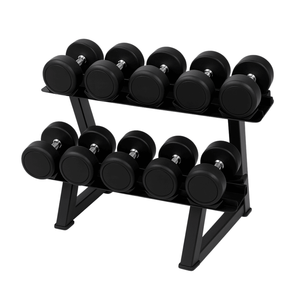 Ronde Dumbbell Set 2–10 kg met Rack – Compacte Halterset 60 kg met Vaste Gewichtsstappen voor Revalidatie, Fitness & Thuis Training - PH Fitness