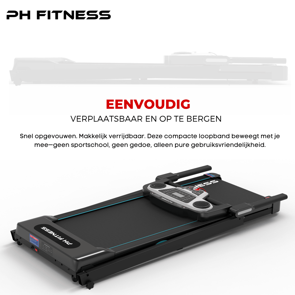TR - 800 Opvouwbare Loopband – 1.5HP, 12km/u, Bluetooth App, 130kg Draagvermogen, 12 Programma’s - PH Fitness
