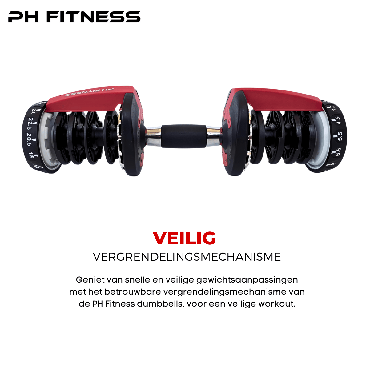 Verstelbare Dumbbells Set 24KG - Rood - PH Fitness
