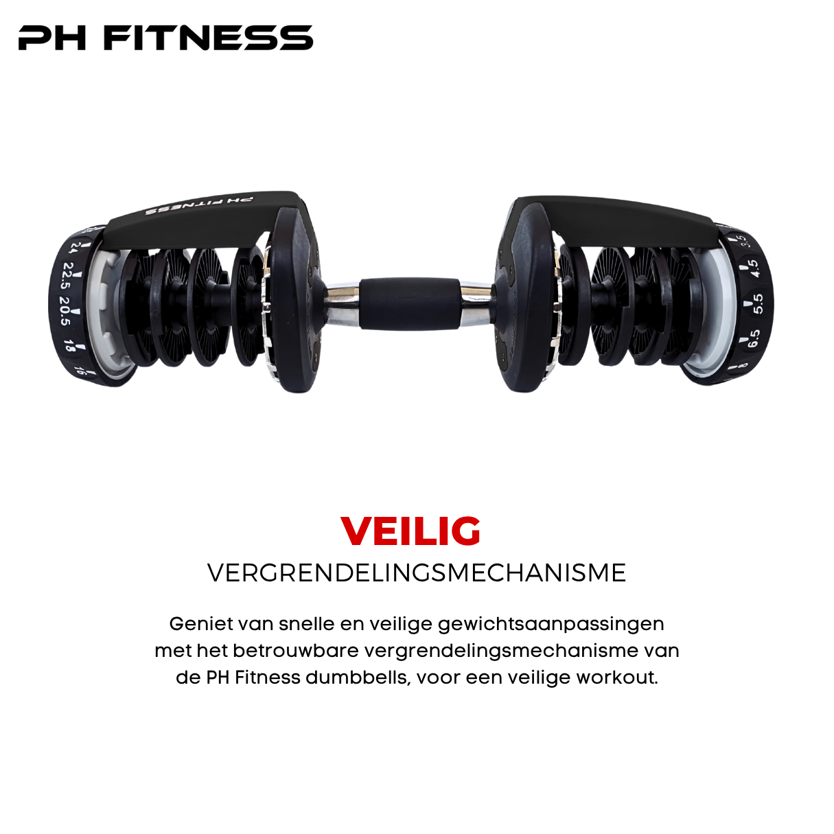 Verstelbare Dumbbells Set 24KG - Zwart - PH Fitness