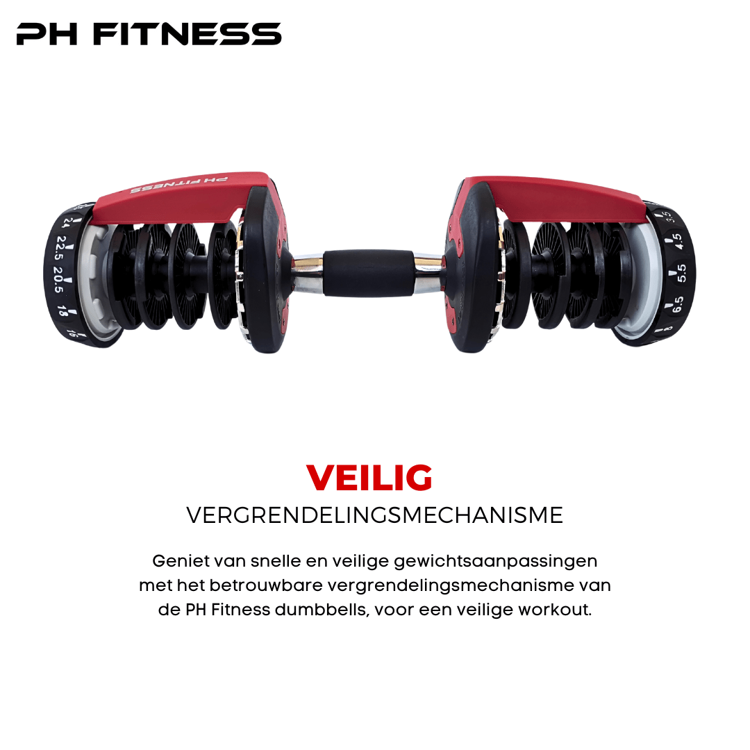 Rode PH Fitness Smart Series 24 kg dumbbell met vergrendelingsmechanisme