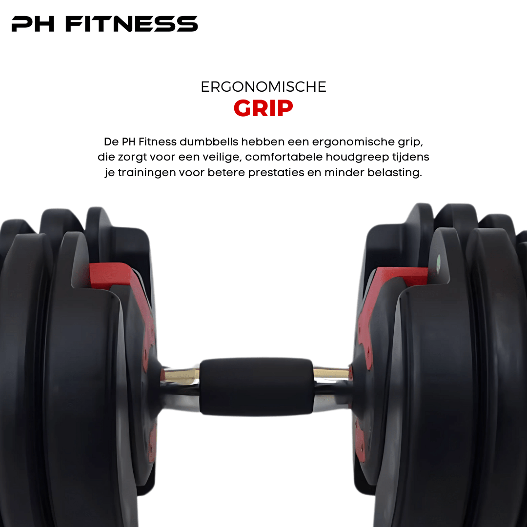Ergonomische handgreep van de PH Fitness Smart Series 24 kg dumbbell